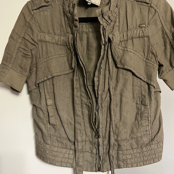 GUESS MOSS GREEN CARGO SHORT SLEEVE ZIP UP CARDIGAN VINTAGE JACKET - Picture 4 of 5